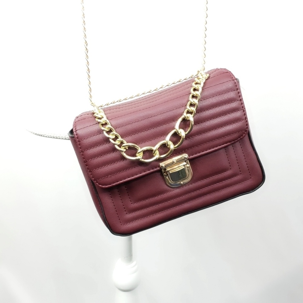 Quilted Crossbody Sling Carry Bag Wine #B38